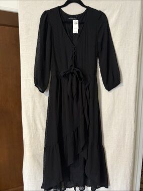 Abercrombie & Fitch Black V-Neck Tie-Front High-Low Maxi Dress